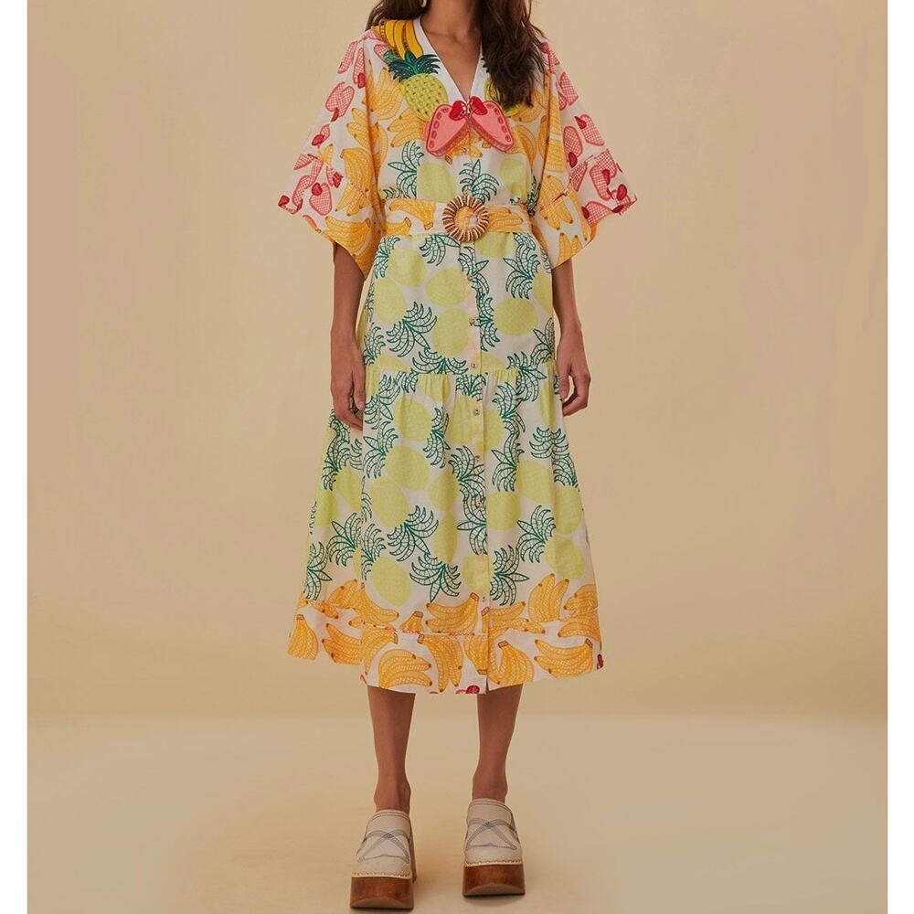 Farm Rio | Off-White Tropical Fruits Midi Dress